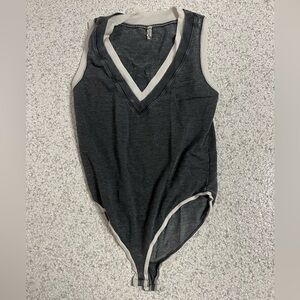 Free People Gray and Black Knit Bodysuit